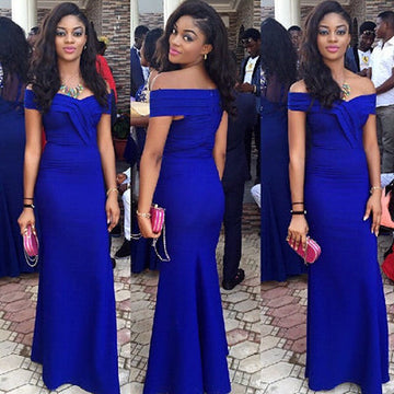 ROYAL BLUE WEDDING GUEST DRESS SHEATH OFF SHOULDER NEW ARRIVAL PROM DRESS HZ1023